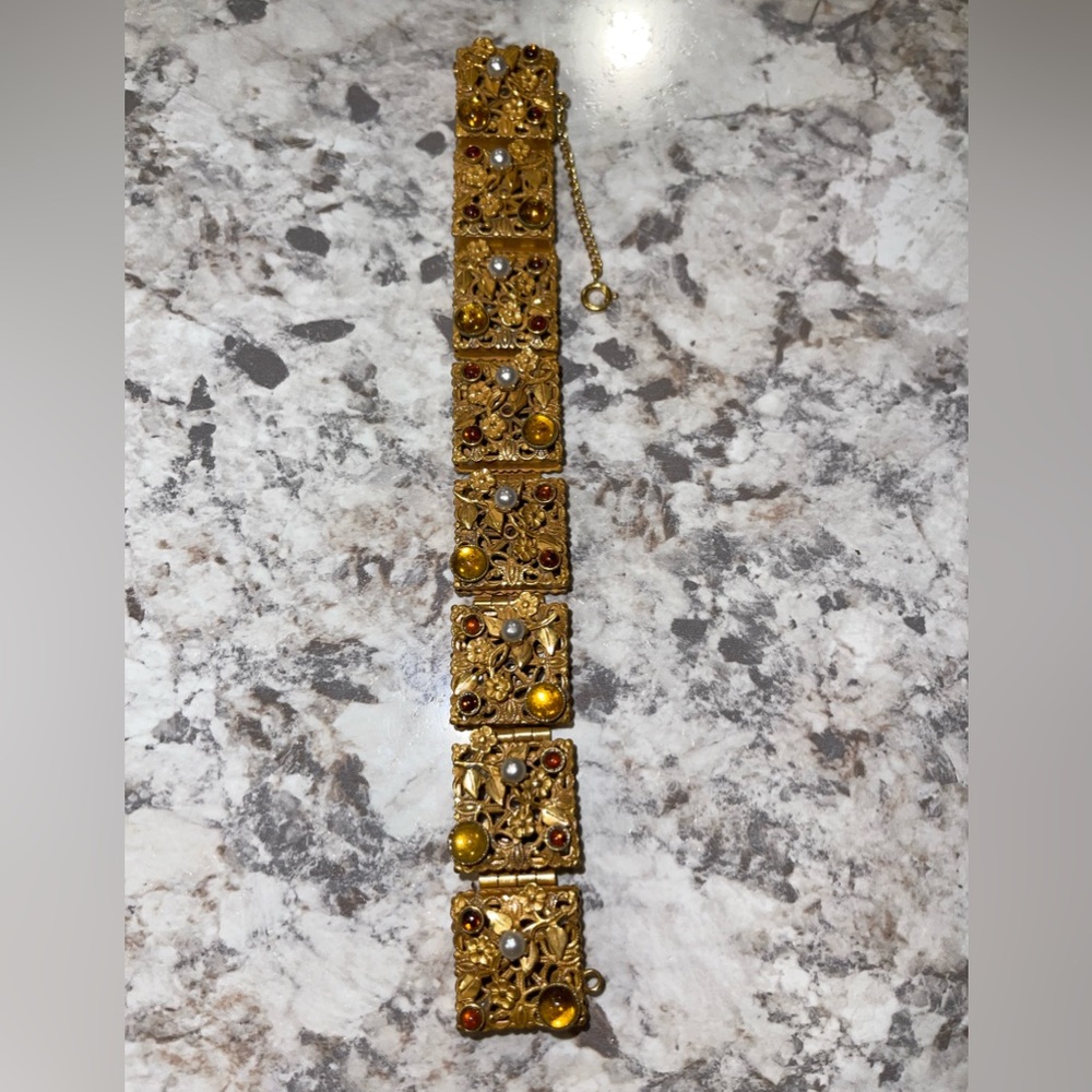 1960s Designer Gilded Box Bracelet. *JUST MISSING ONE LINK THAT LOCK*!
